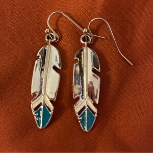 Hand Crafted Silver and Teal Feather Earrings